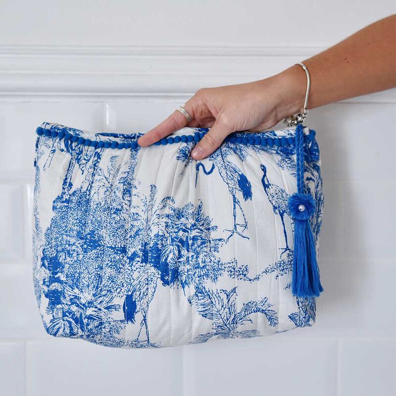 Powell Craft Lined Wash Bag Blue And White Safari Toile De Jouy image number 3
